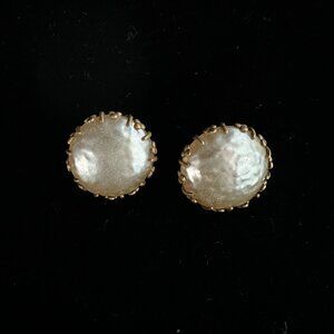 Vintage Miriam Haskell earrings; large, baroque pearl clip-on